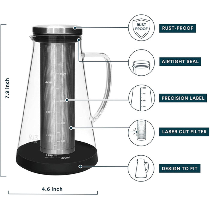 Airtight Cold Brew Iced Coffee Maker and Tea Infuser with Spout